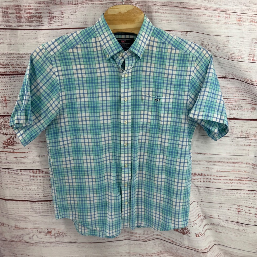 Vineyard Vines Shirt Mens Large‎ Classic Fit Tucker Linen Blend Plaid Casual